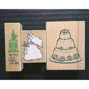 Rubber Stamp Wedding Lot Cake Church Chapel Bride They Lived Happily Ever After